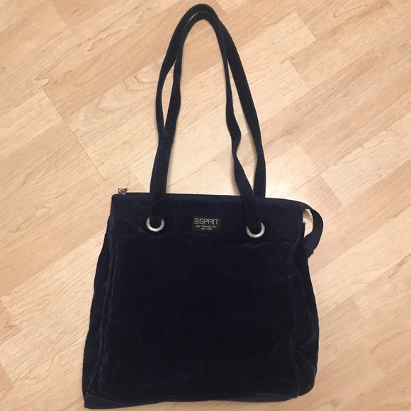 Esprit navy Blue Tote Zipper closure Corduroy Tote - Picture 1 of 5